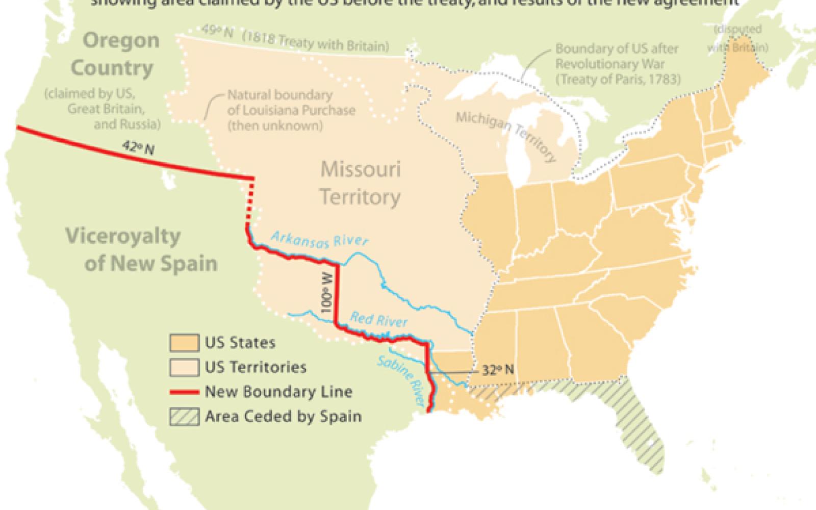 Here’s the map of the treaty (the area of the Louisiana Purchase is called the Missouri Territory)