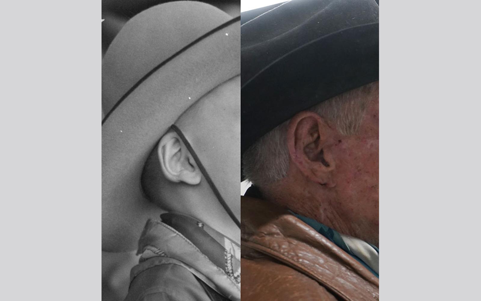 Comparing the ears of the boy pictured in the 1940s photos to the man the boy is today.