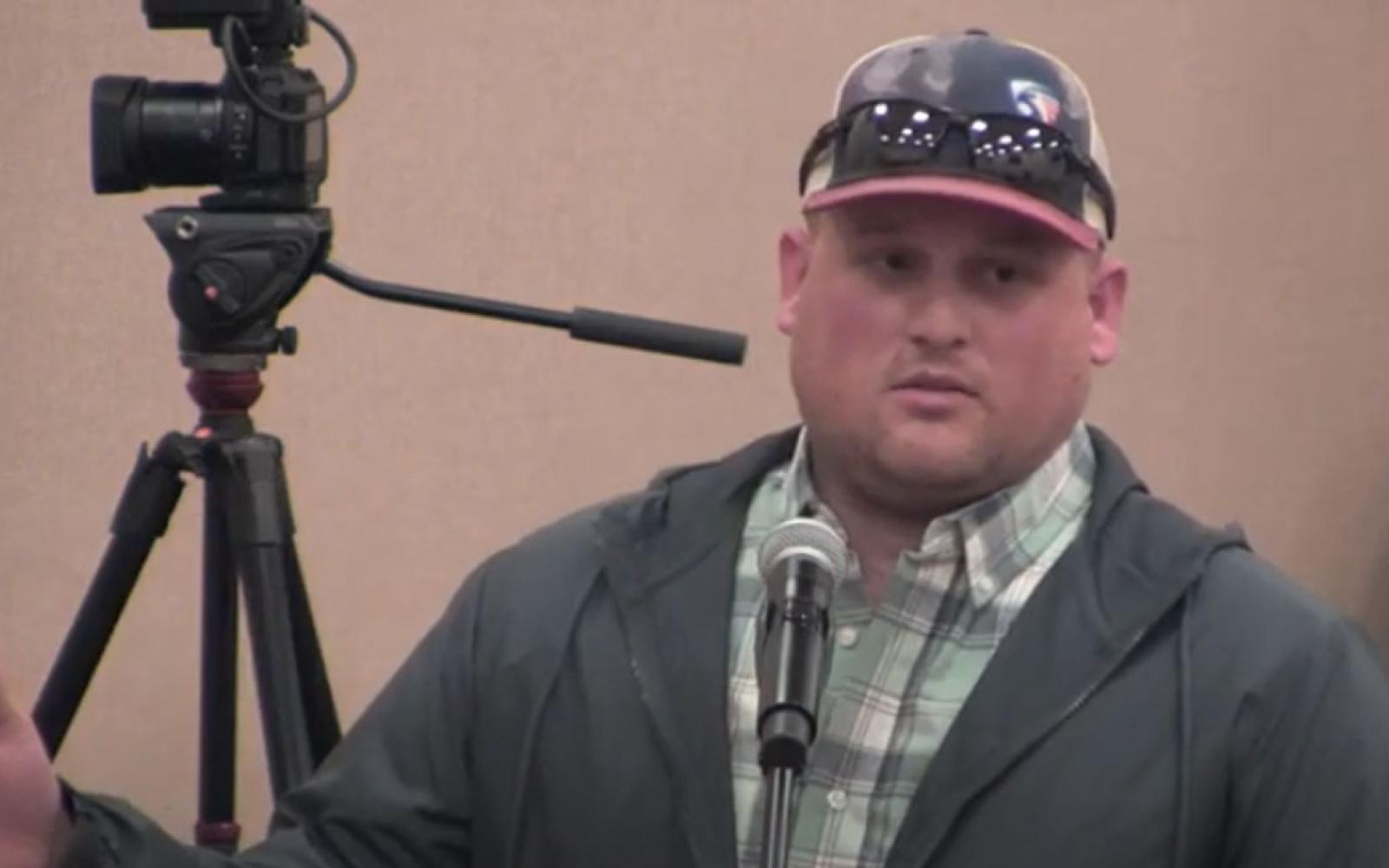 Caleb Wallace speaks at a November 2020 press conference of the County Judge's Coronavirus Task Force