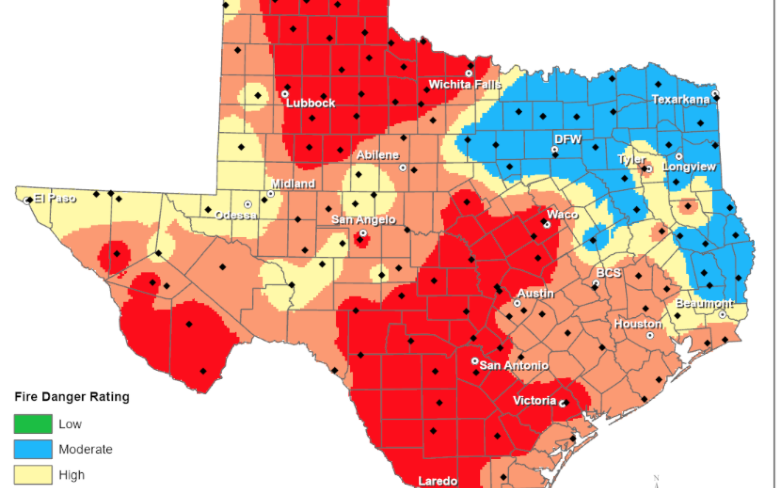 Texas Forest Service Wildfire Danger 4.7.22 (Contributed/TFS)