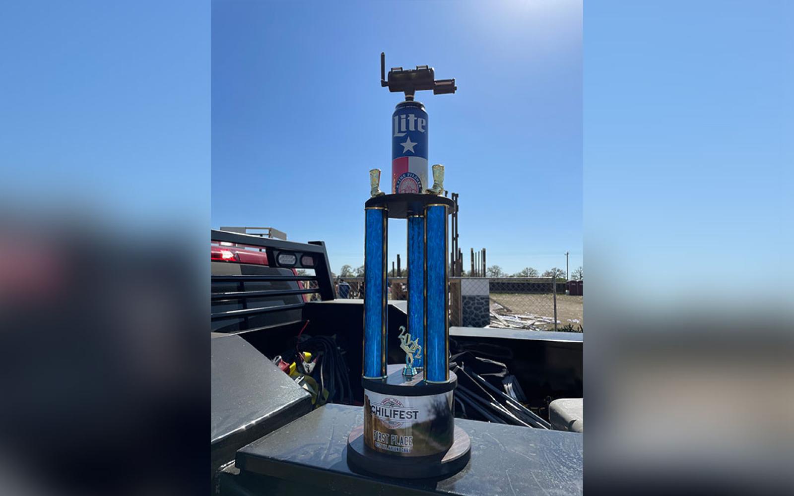 The "iron" from the 2022 Chilifest held near College Station will be on display in Blaine's Pub for eternity.