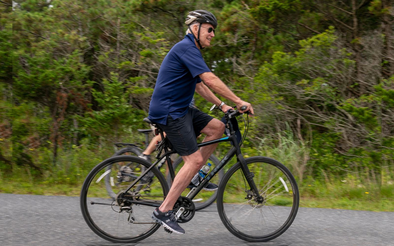 President Joe Biden goes on a bike ride in Gordons Pond State Park in Rehoboth Beach, Del., Sunday, July 10, 2022. (AP Photo/Andrew Harnik)