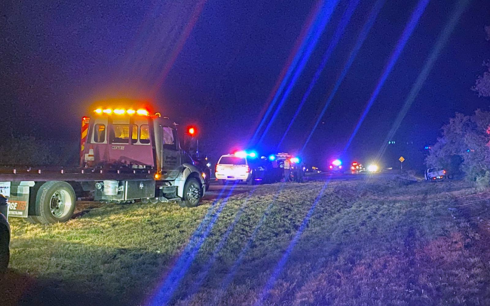 A wide shot of the crash investigation on US 67 South just northeast of 12-Mile-Bridge