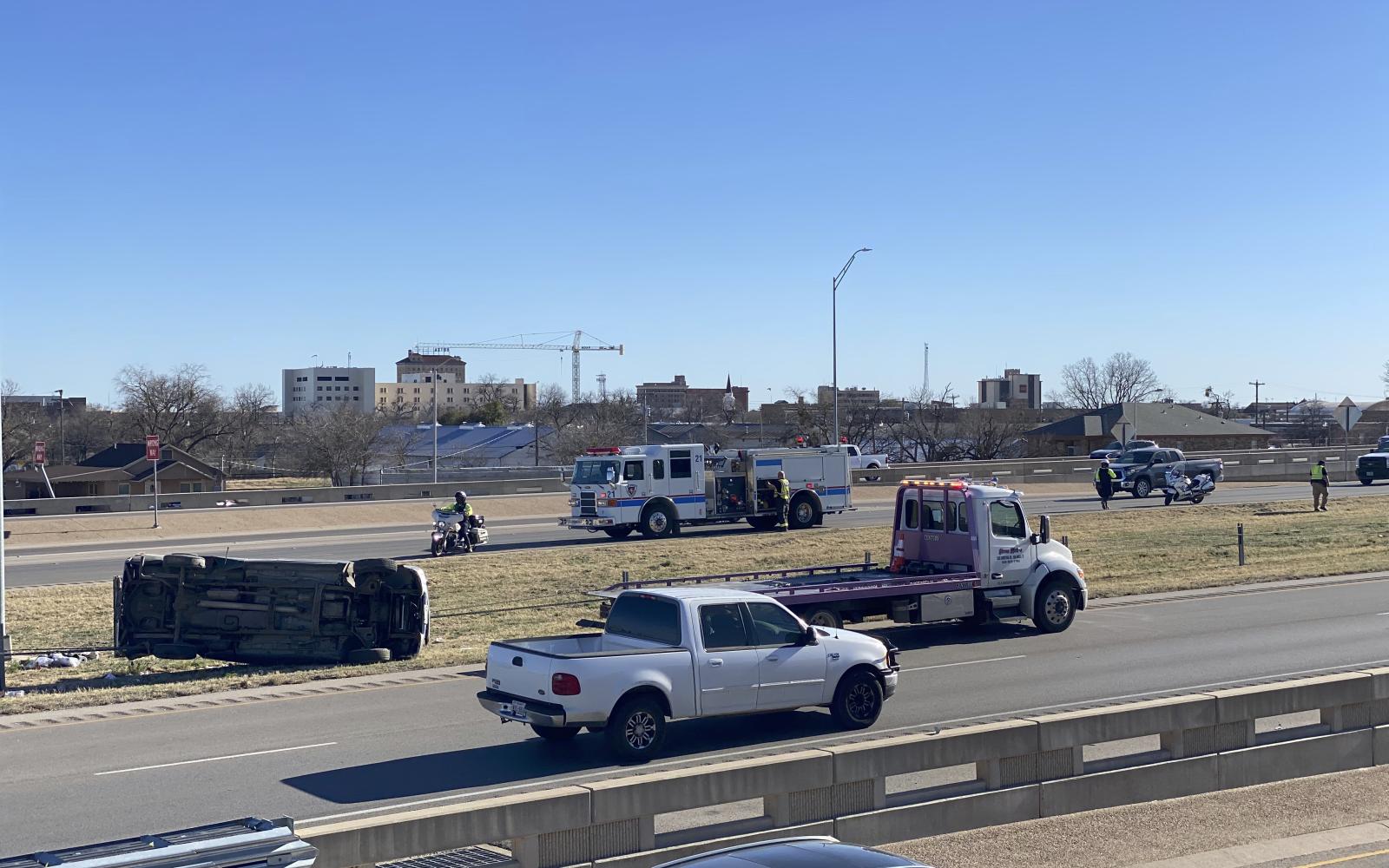 Rollover Crash of Old Pickup Shuts Down the Houston-Harte Expressway on Feb. 27, 2023