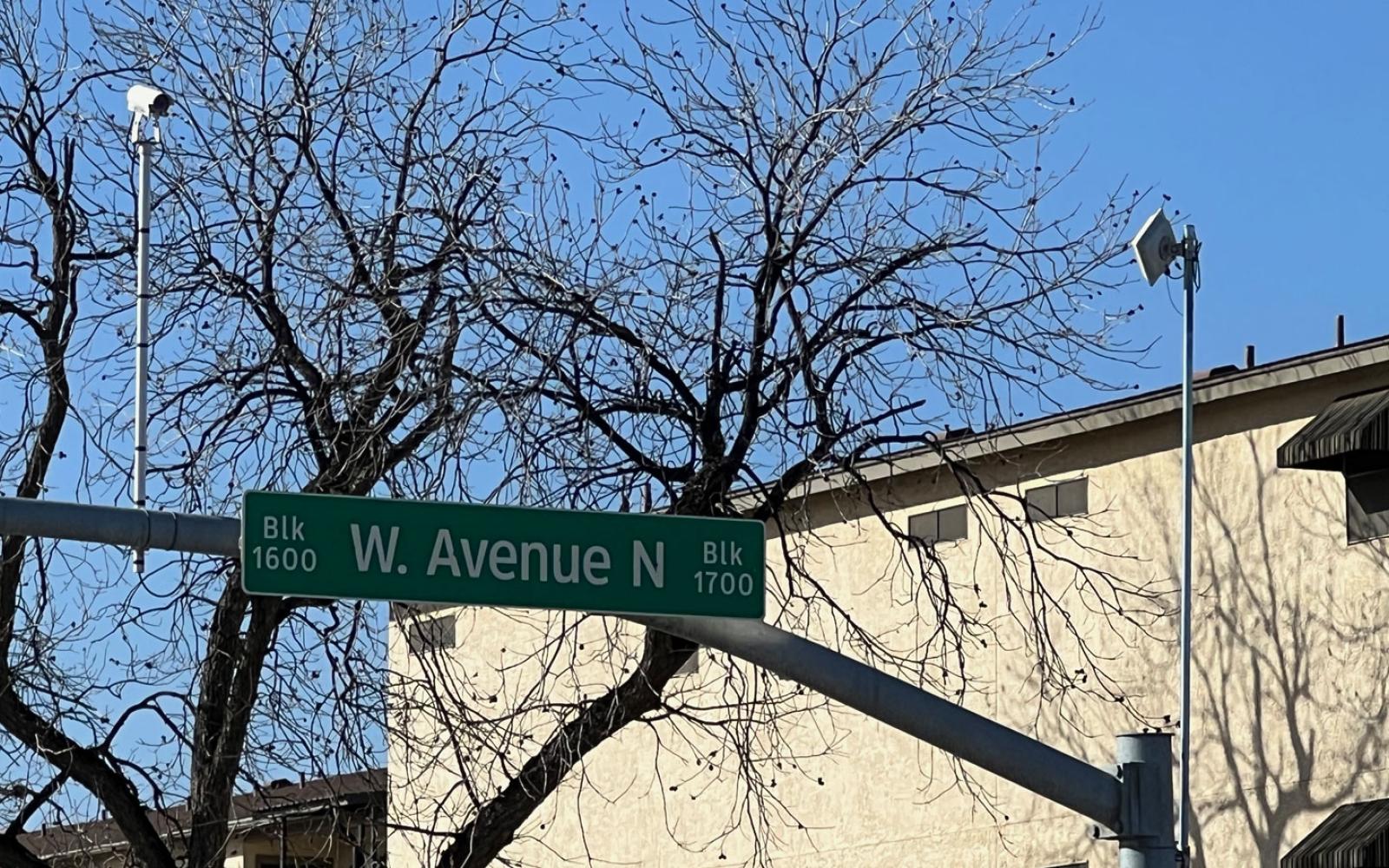 Traffic sensors on the traffic lights at the intersection of W. Avenue N and S. Jackson St. close up.