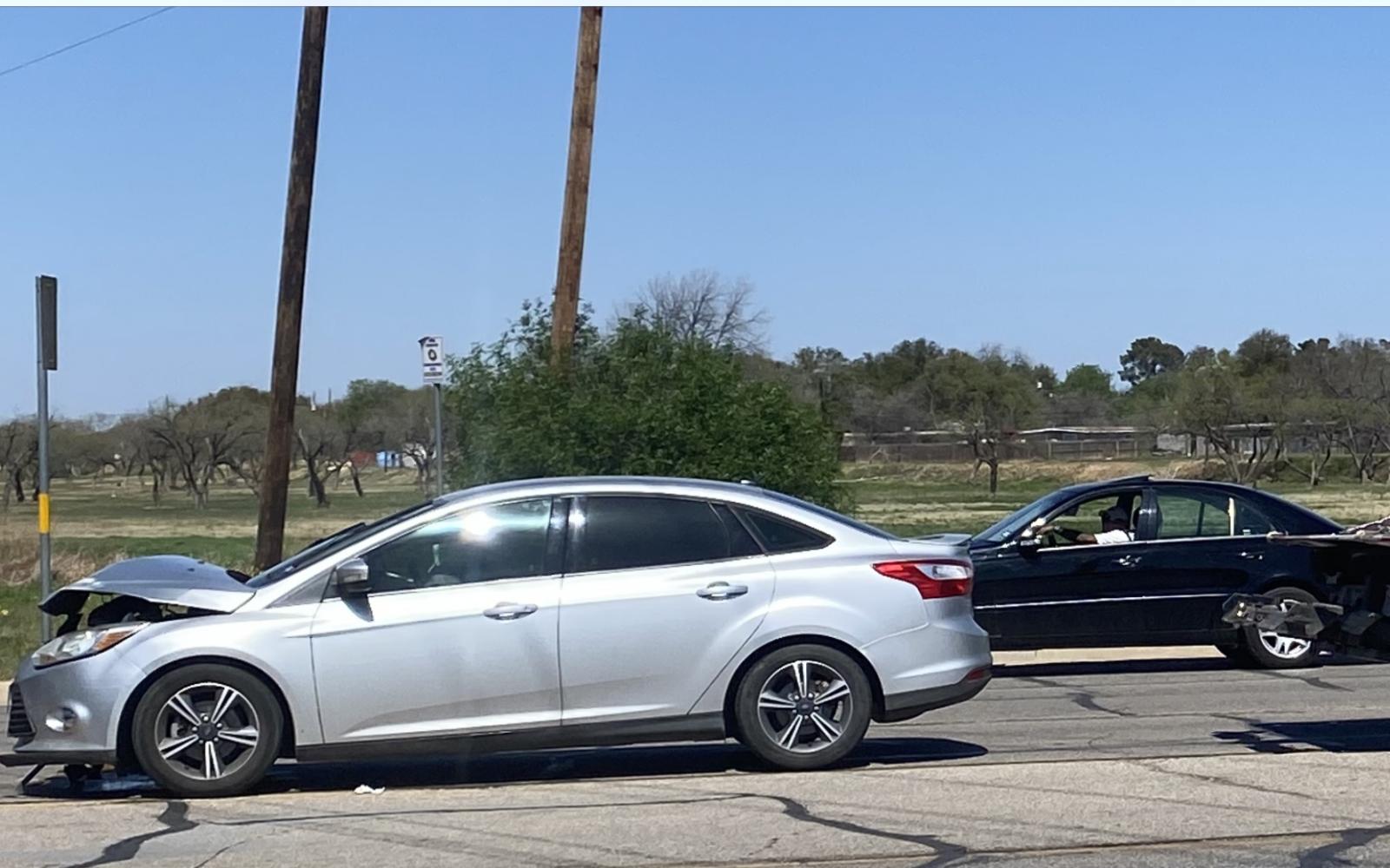 Silver Ford in Sunday Crash on Knickerbocker Rd. 3.23 (LIVE! Photo/James Bouligny)