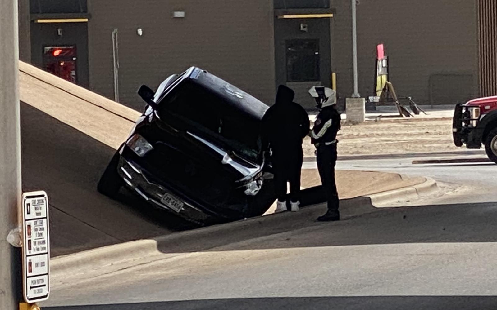 Dodge Pickup in Crash on Southwest at Loop 306 Frontage Rd. (LIVE! Photo/James Bouligny)