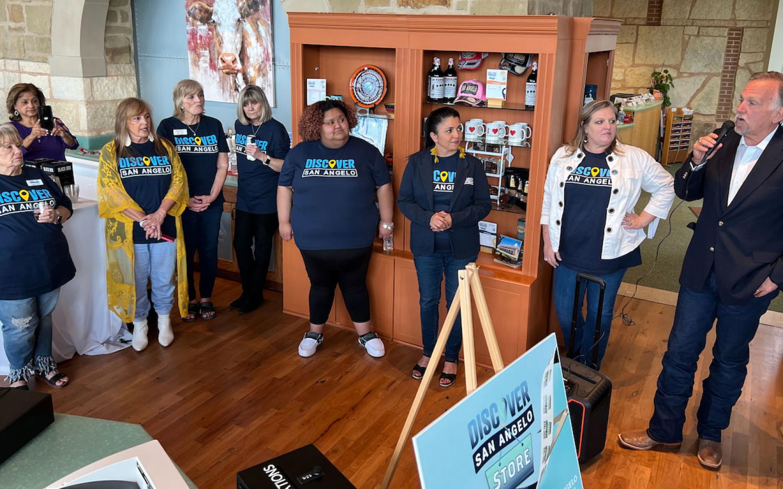 Chamber CEO Walt Koenig introduces the Chamber staff who implemented the new gift shop at the Visitors Center.