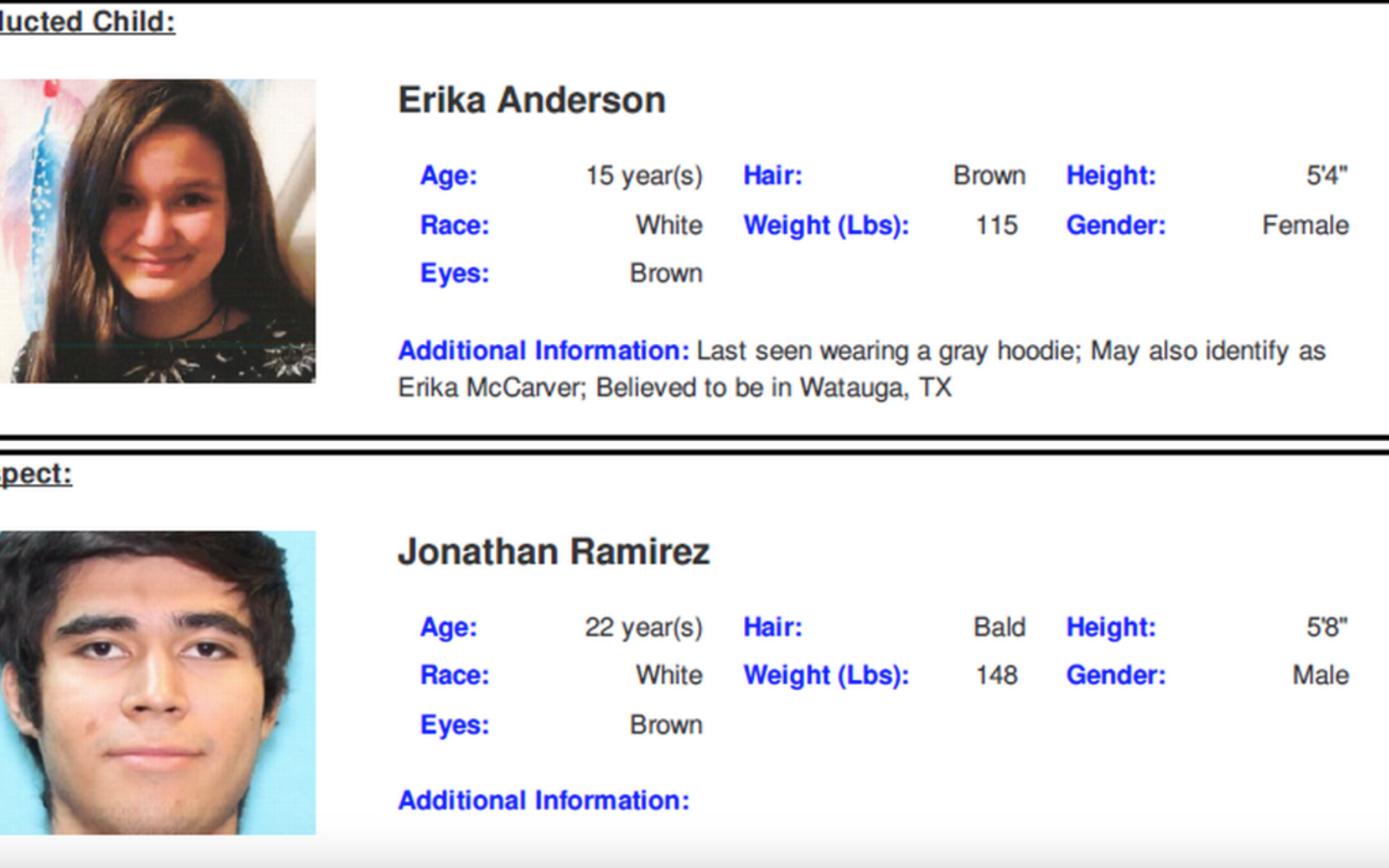 Erika Anderson Amber Alert (Courtesy/DPS)