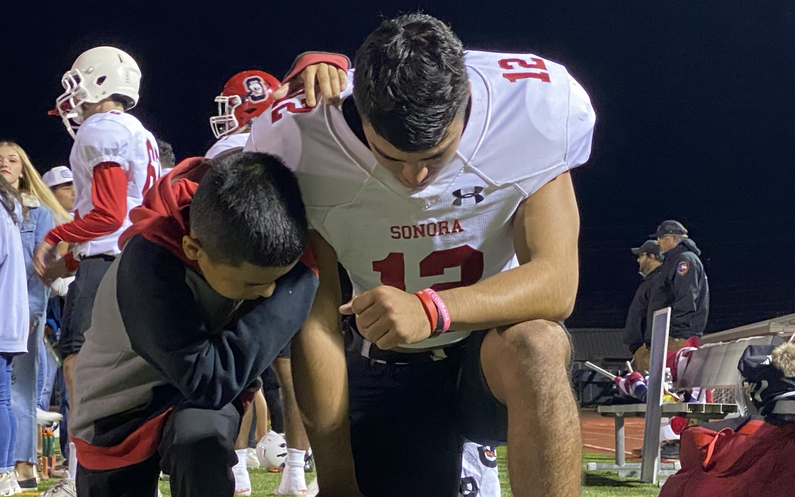 Buitron Prays before the Area Round Matchup against the Farwell Steers