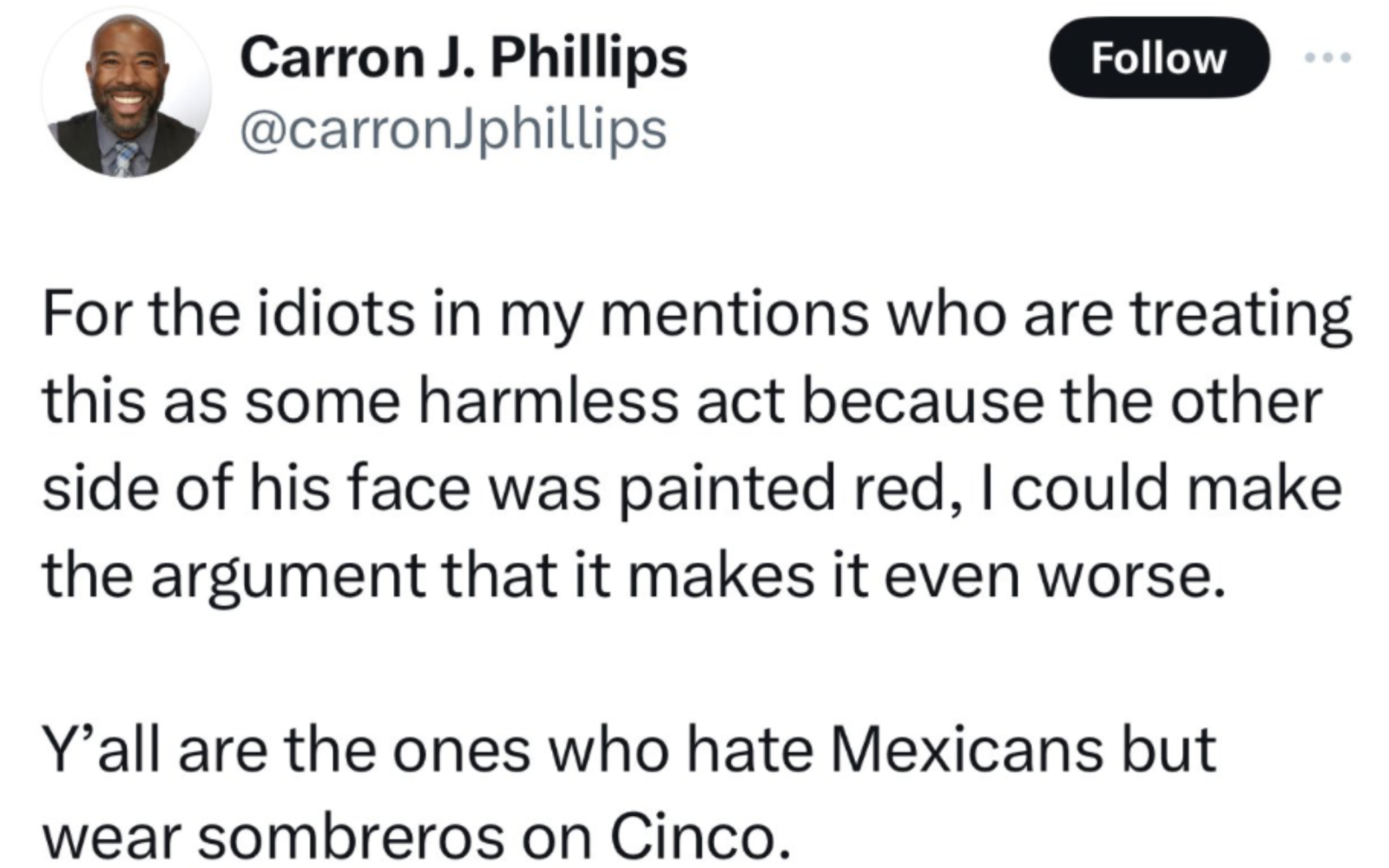 Carron J Phillips' Now Deleted Tweet