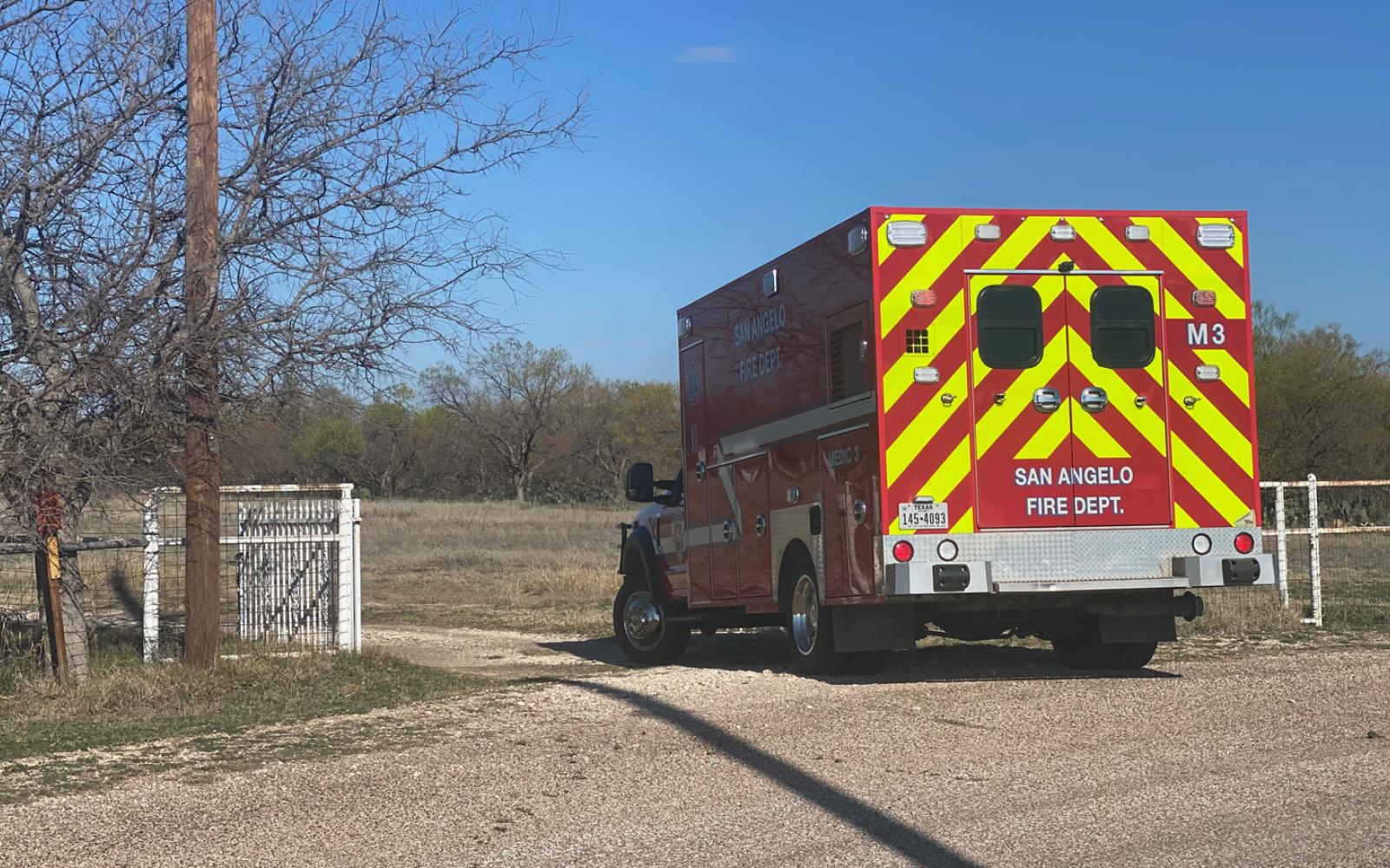 An ambulance arrives at the scene of a murder-suicide in Carlsbad on Dec. 22, 2023.