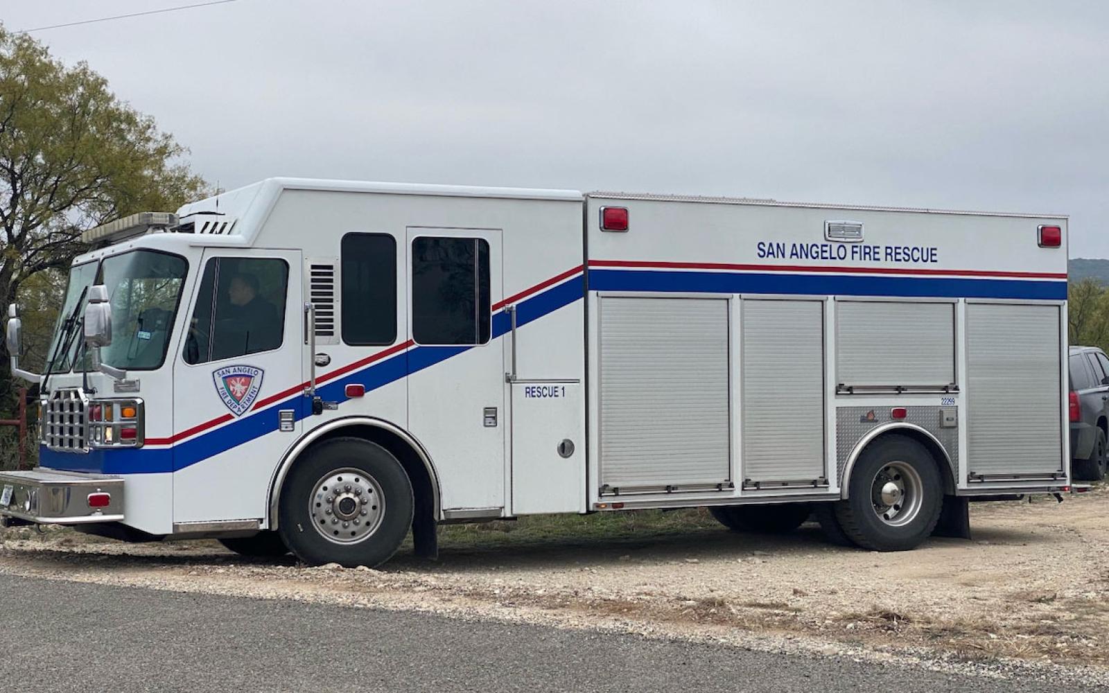 A rescue unit with the San Angelo Fire Department was seen departing the scene of the crash of a PC-12 on Dec. 15, 2023.