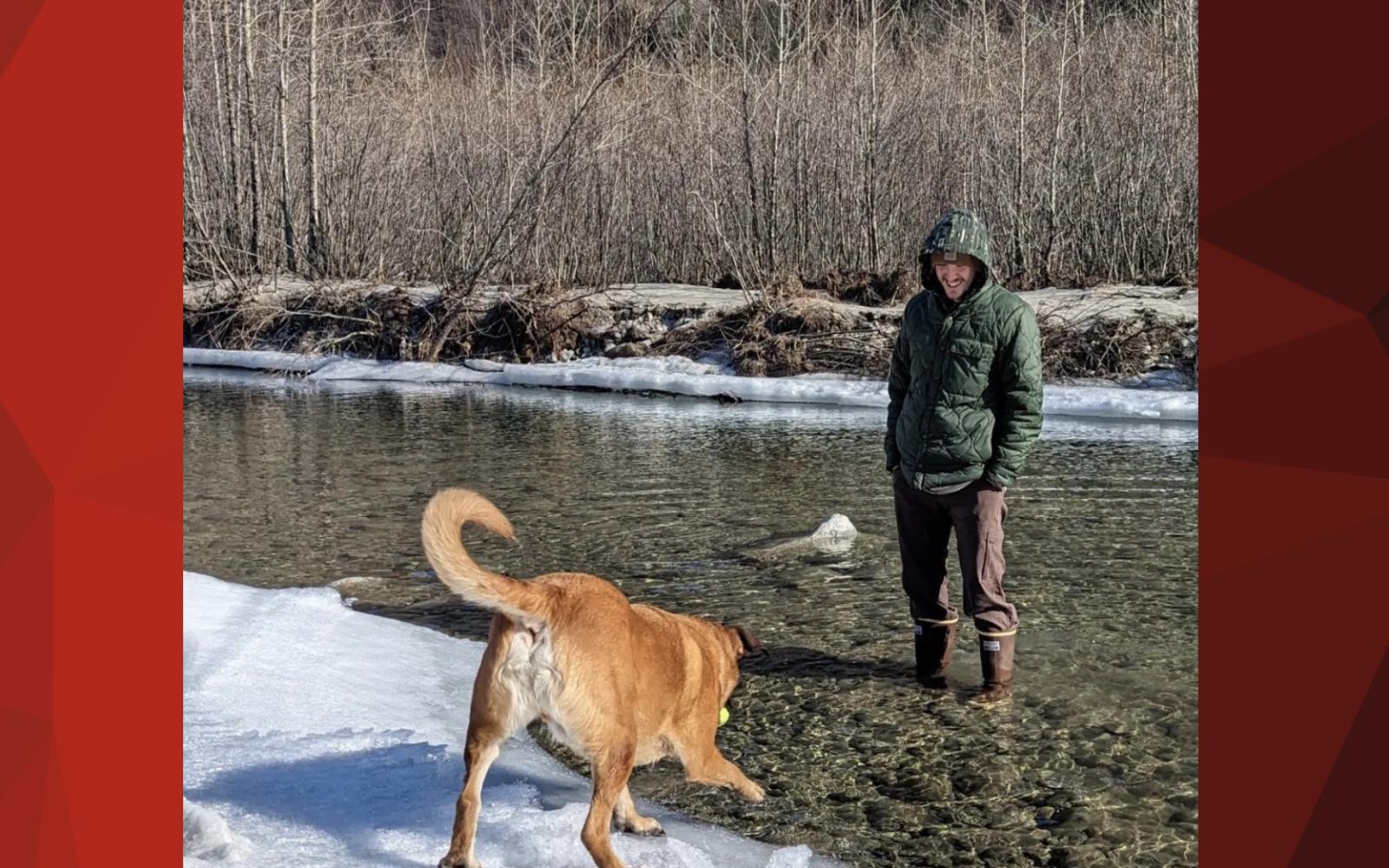 Trace and Dog Near Stream