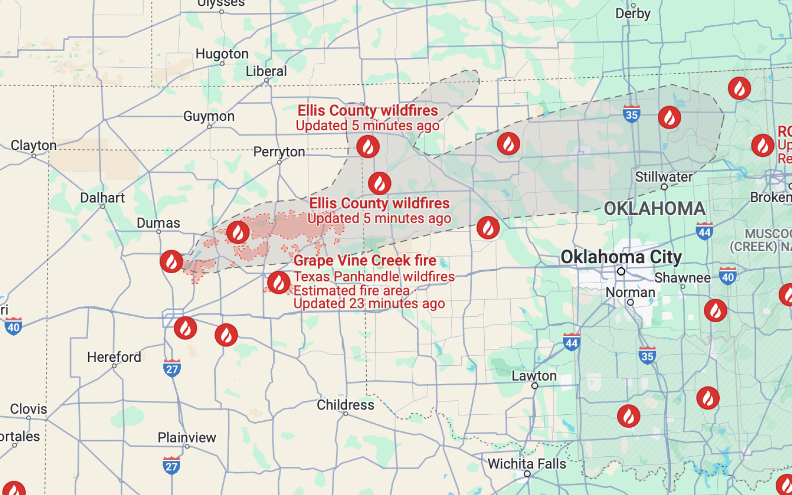 Panhandle Wildfire Map 2.24 (Courtesy Google)