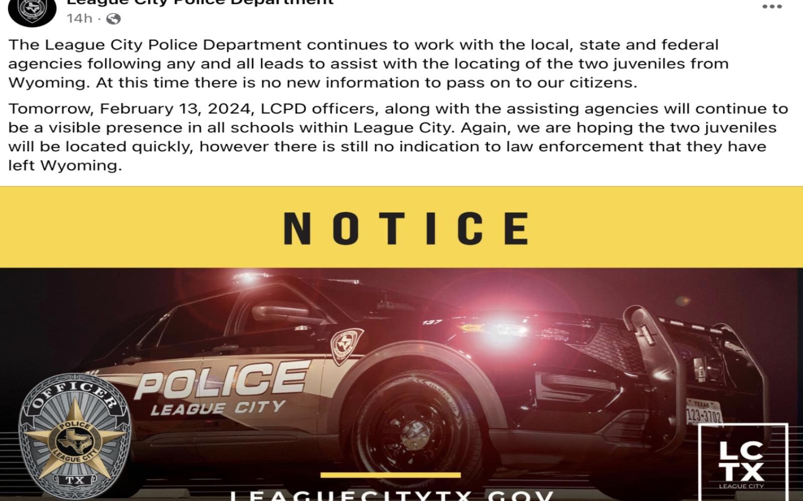 League City Police Department Facebook Post
