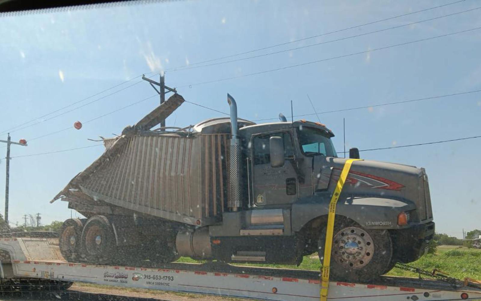 MILES, TX — This afternoon, a truck tractor towing a semi-trailer had its trailer cut in half after a train collided with it.