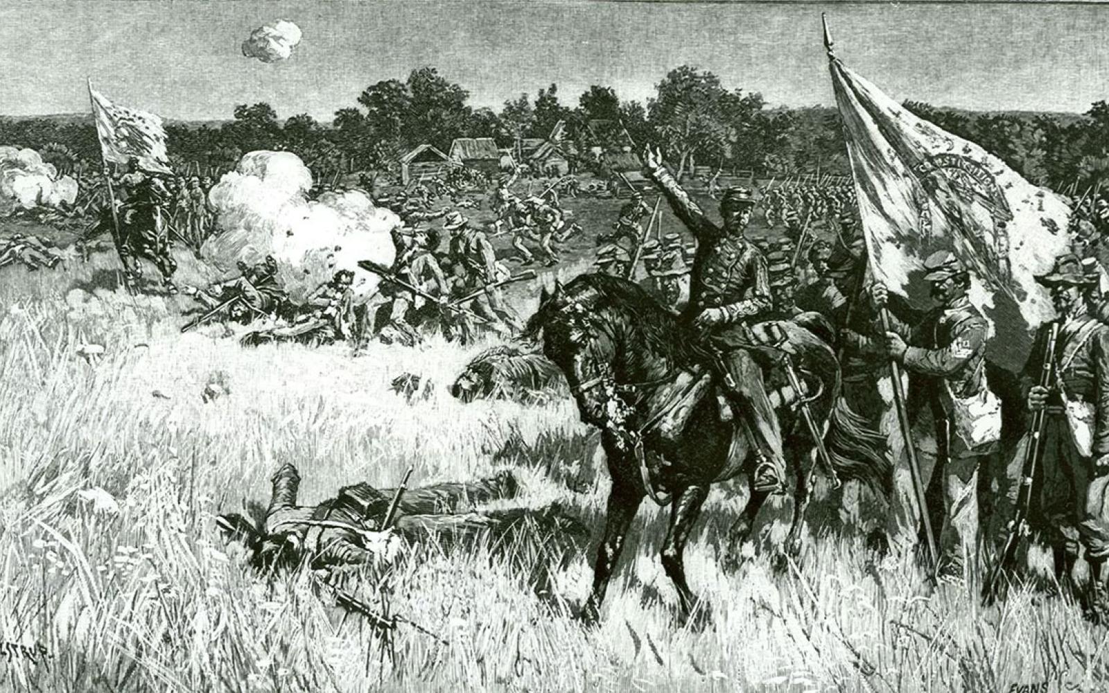 Rallying the Troops of Bee, Bartow, and Evans, Behind the Robinson House, by Thure de Thulstrup