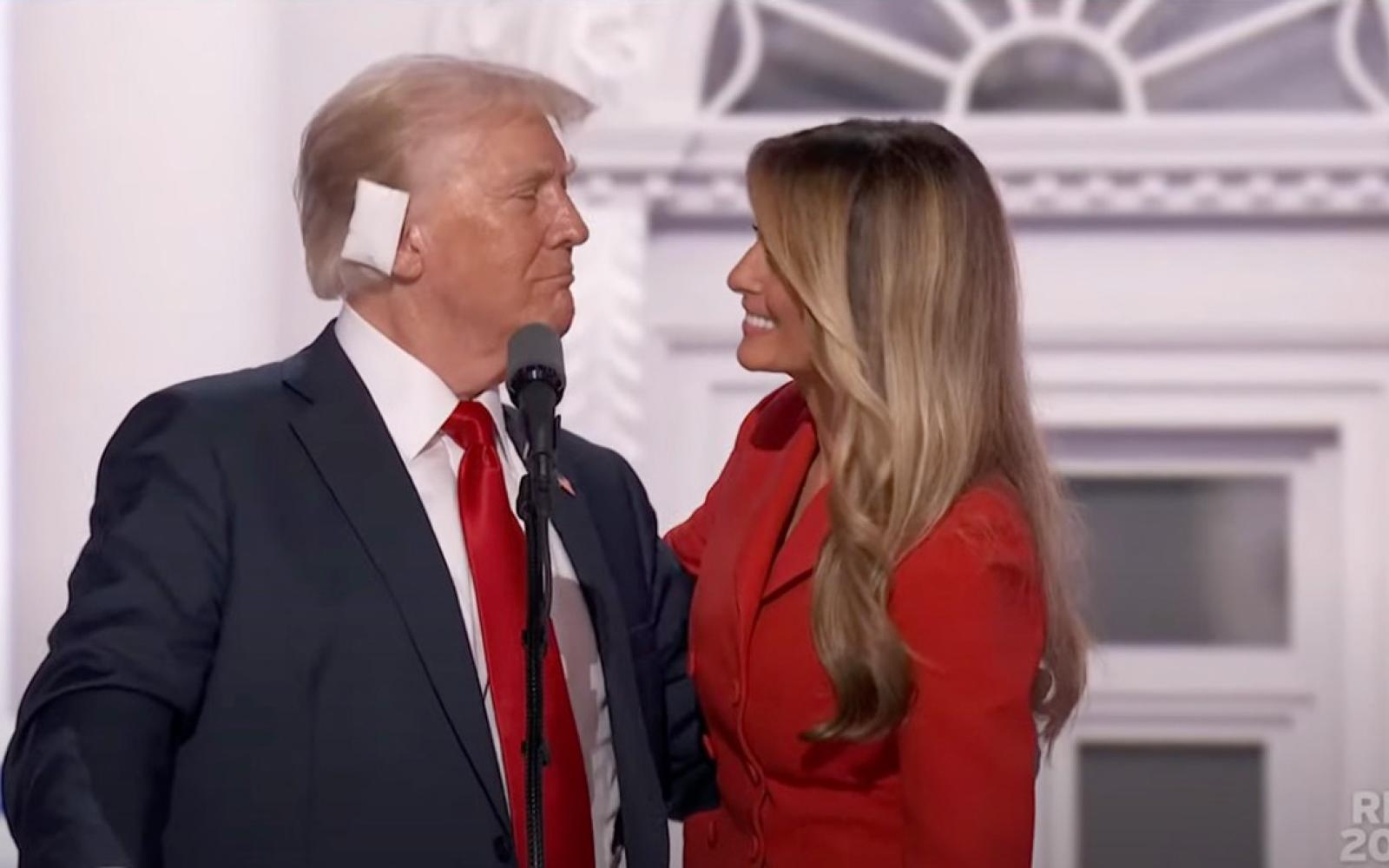  U.S. Presidential candidate Donald Trump and his wife Melania after the former president's triumphant speech at the 2024 RNC Convention during the early morning hours of July 19, 2024.