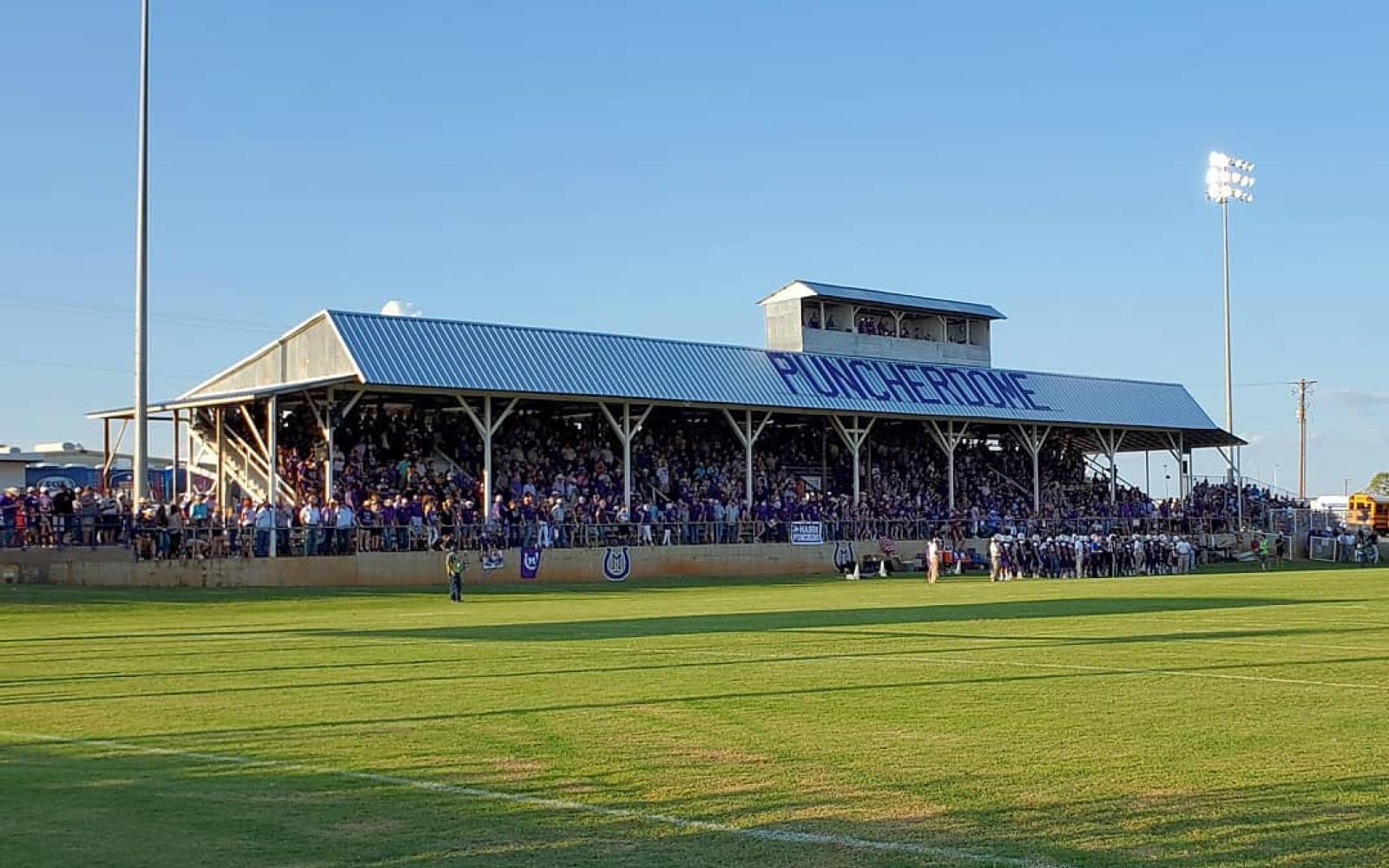 Mason's iconic Puncher Dome will have a temporary look in 2024 after its roof covering the home stands was damaged during a spring storm.