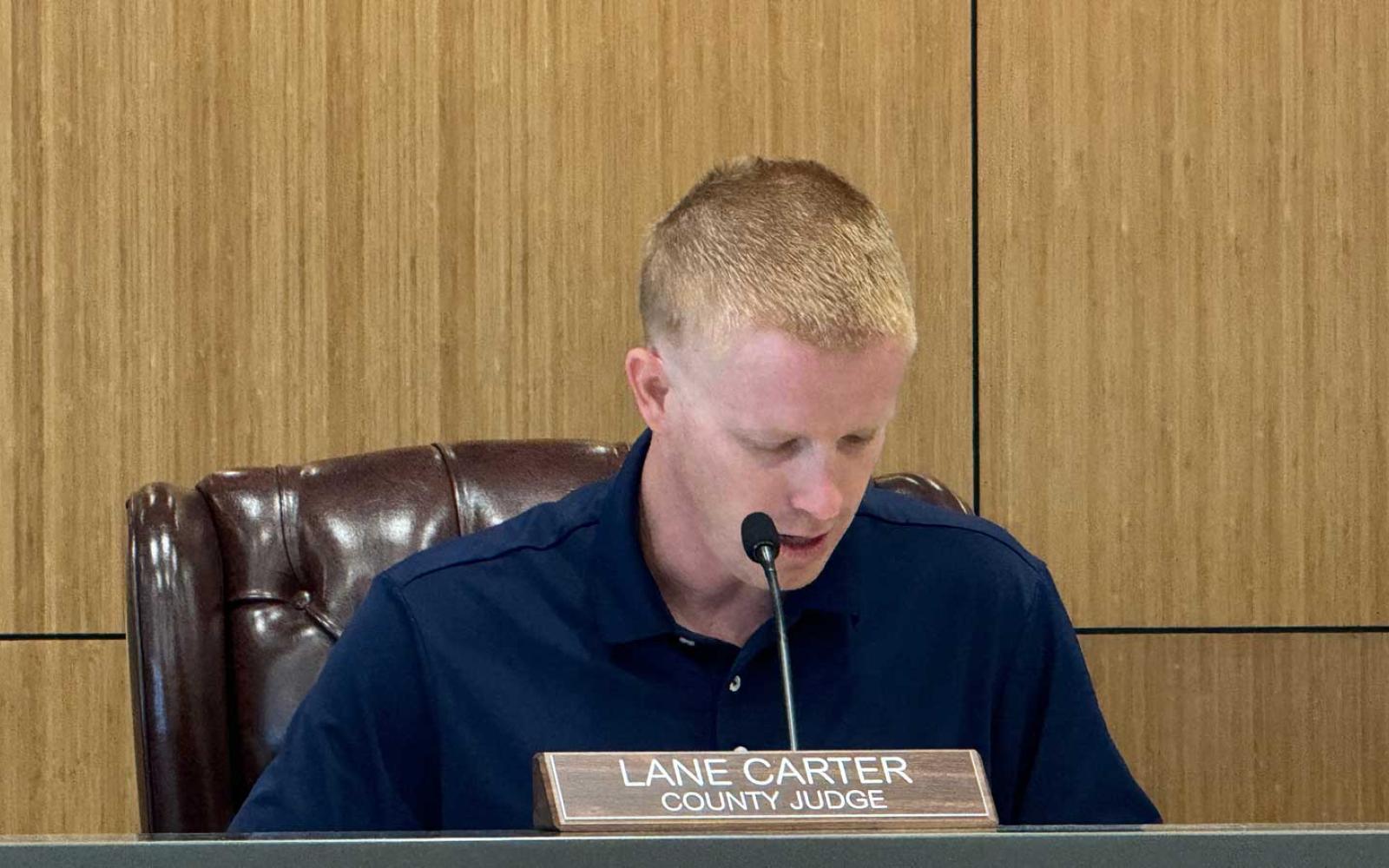 Tom Green County Judge Lane Carter proposes a tax hike at the Aug. 13, 2024 meeting of the county commissioners' court.