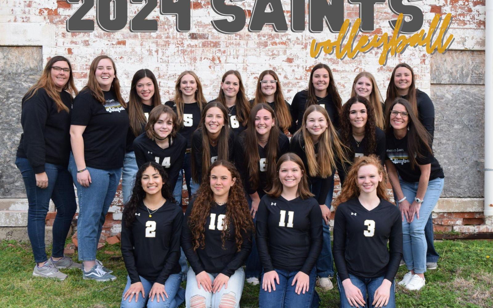 The Angelo Saints Homeschool volleyball program include eight players on its varsity and nine on its JV.