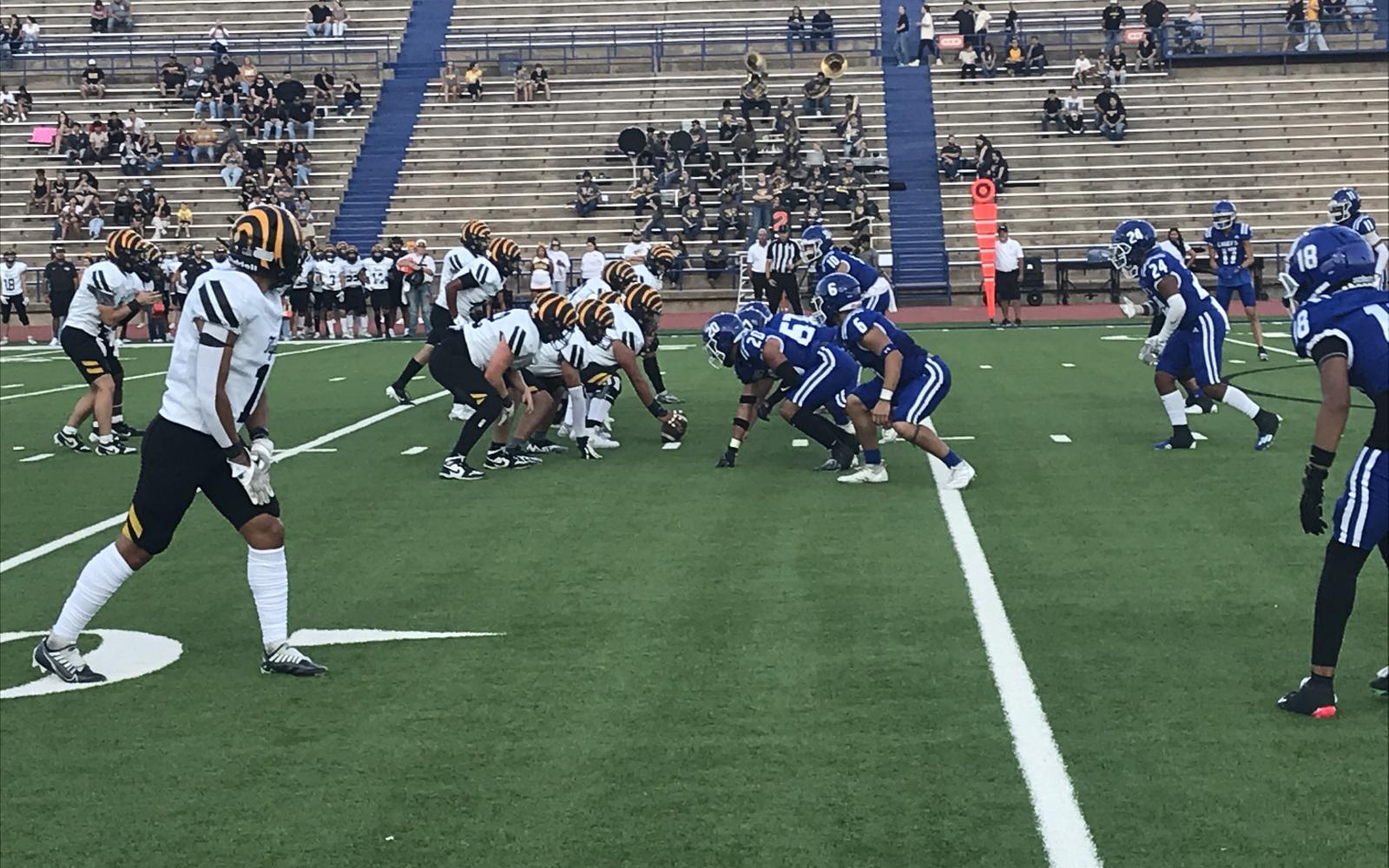 The Snyder Tigers prepare to snap the ball against the Lake View Chiefs on Friday, Sept. 6, 2024, at San Angelo Stadium.