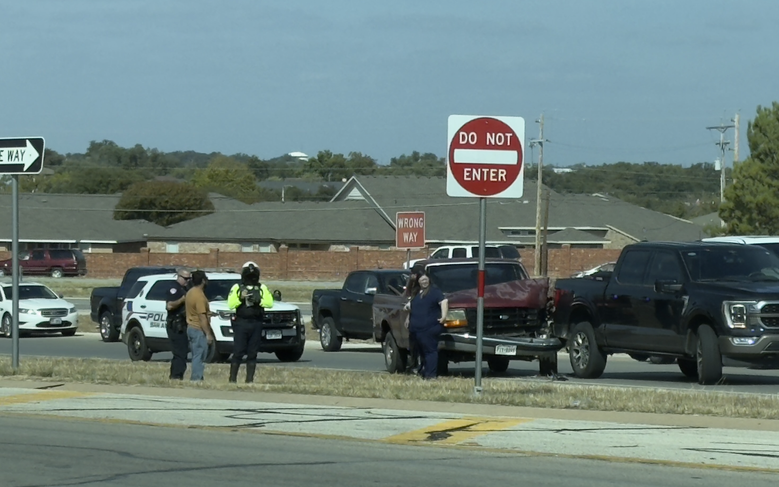Two Pickups Collide on Knickerbocker Road Exit