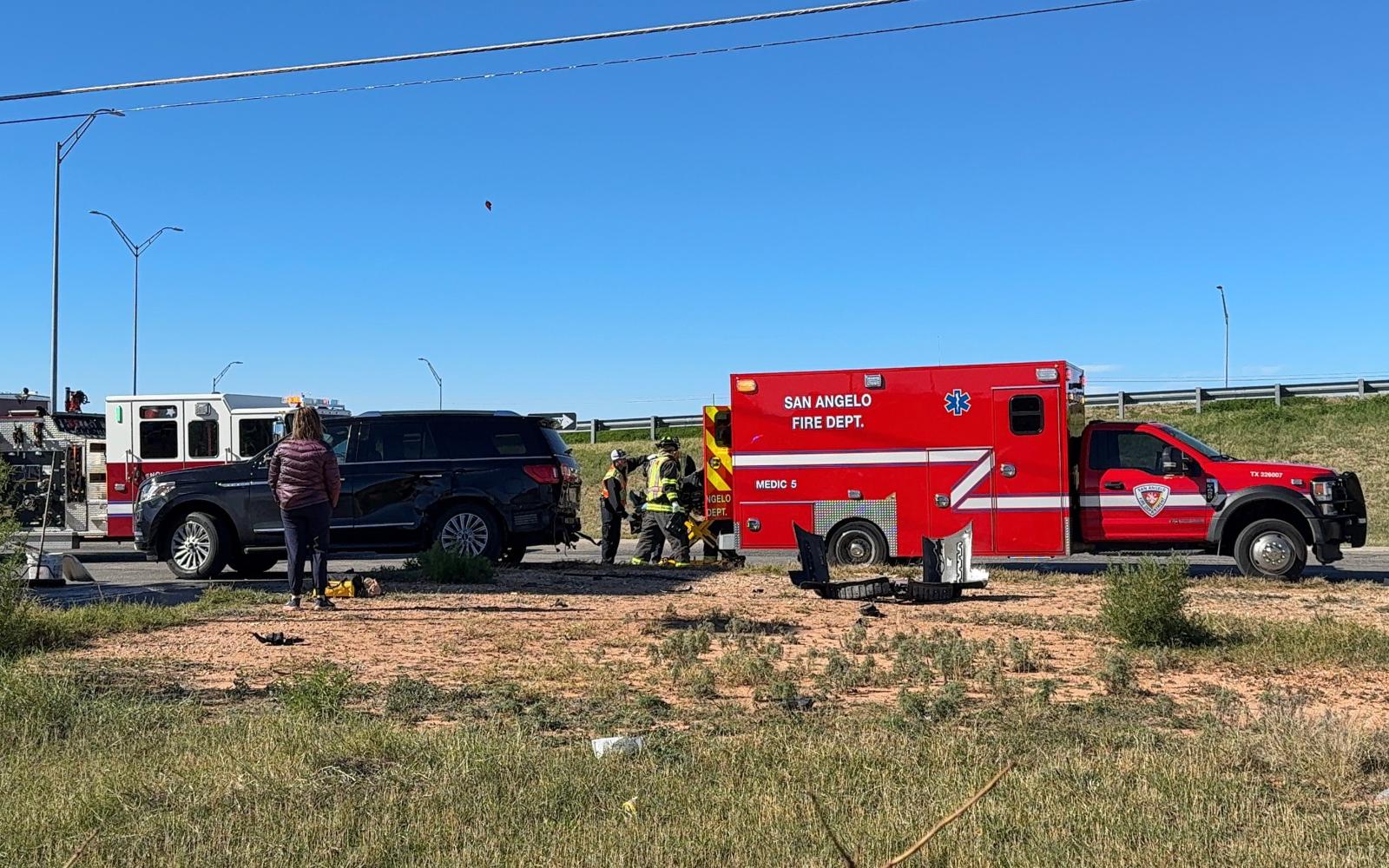 A three-vehicle crash in San Angelo on Wednesday resulted in one person leaving the scene in an ambulance.