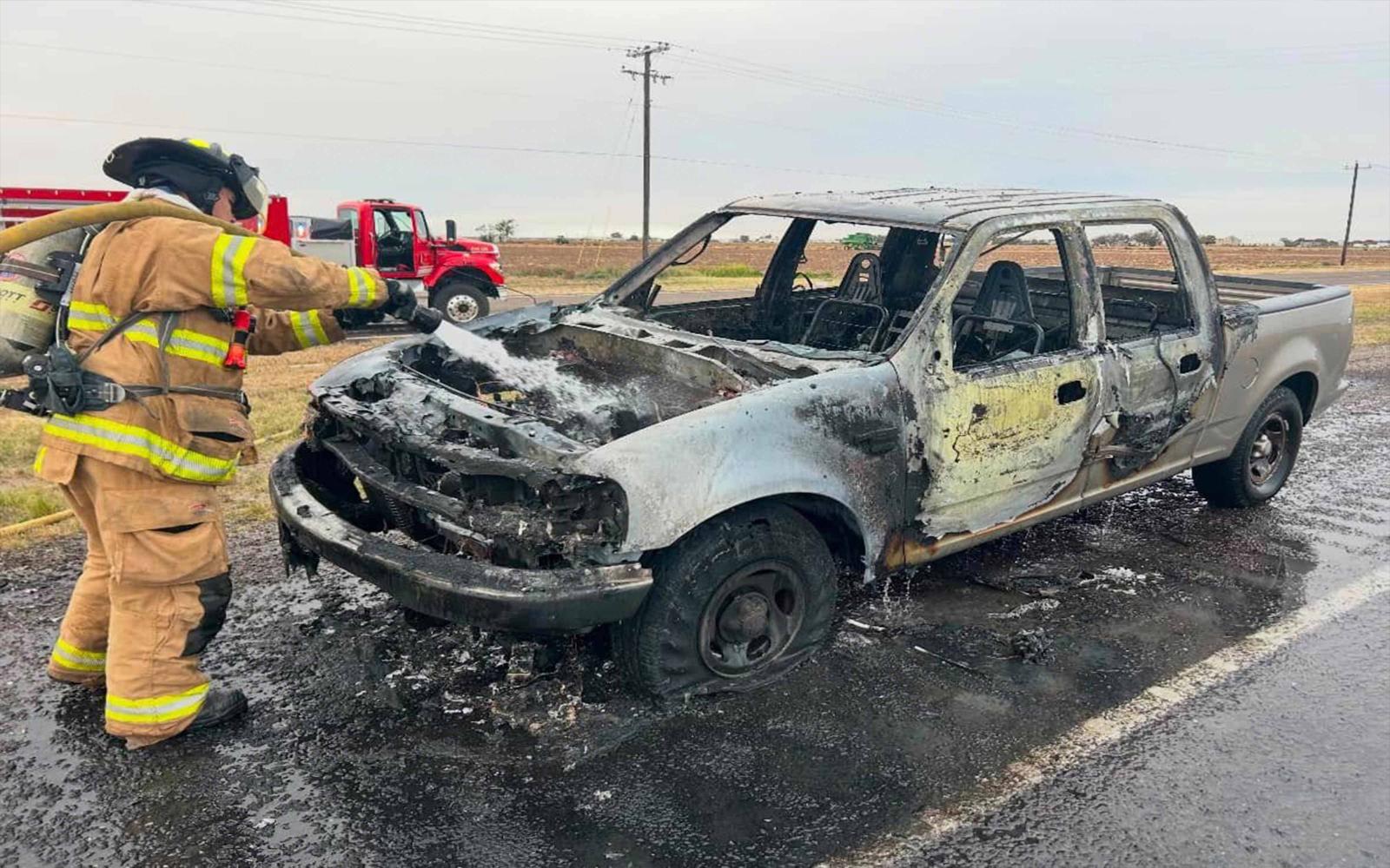 A pickup truck caught fire near Brodnax Lane and Highway 87 South early Sunday morning, prompting a swift response from the Wall Volunteer Fire Department.