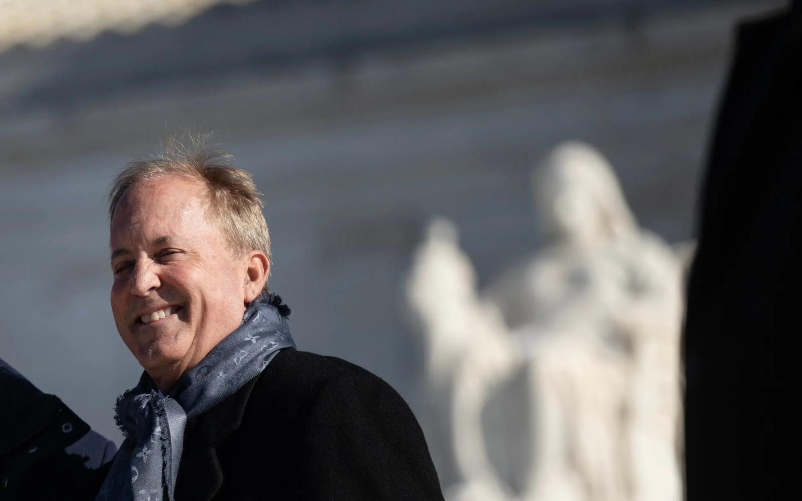 Texas Attorney General Ken Paxton at a press conference outside the Supreme Court building in Washington on Jan. 15, 2025. 