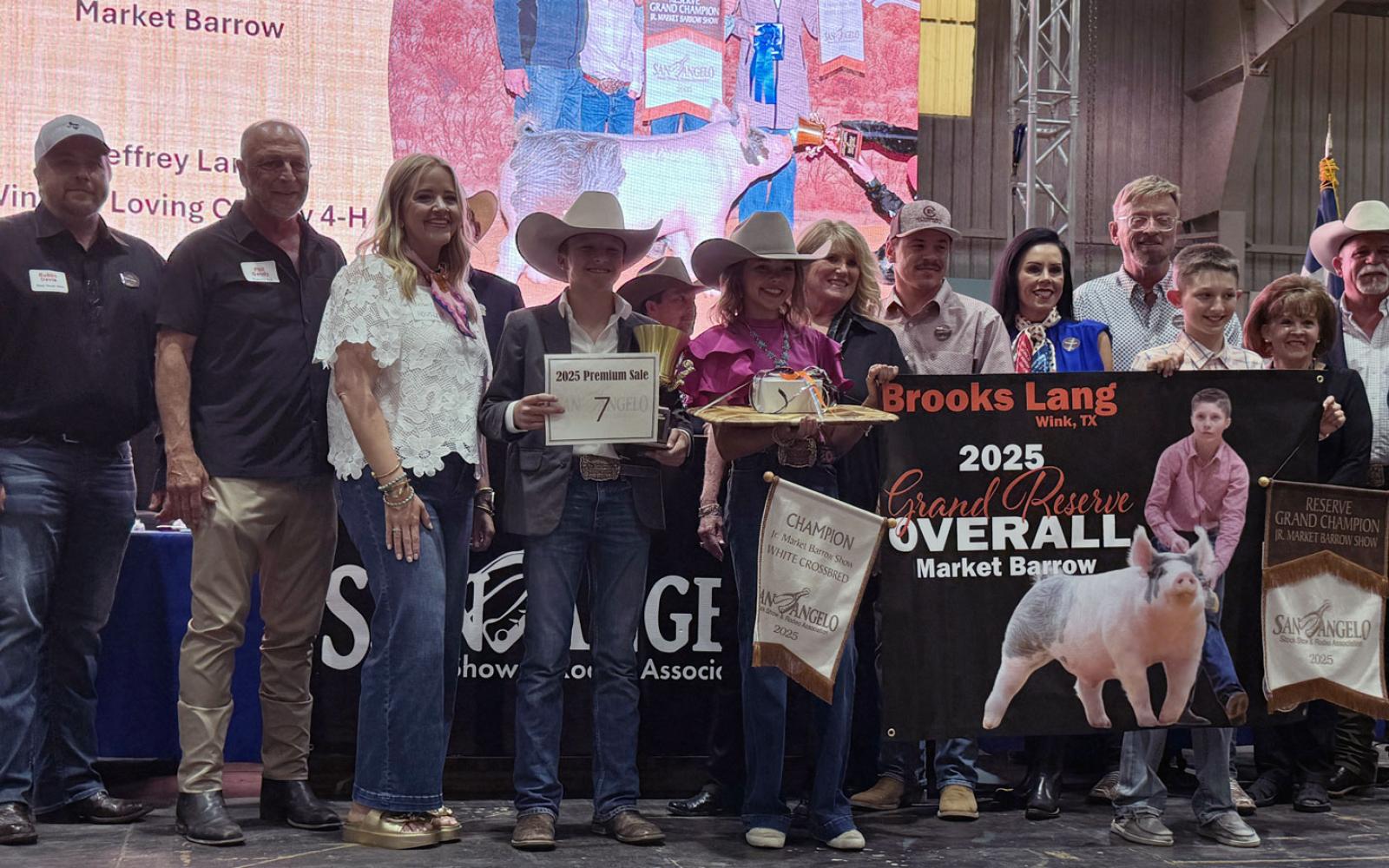 Reserve Grand Champion Barrow, shown by Jeffery Lang of Winkler/Loving County 4H for $15,000.