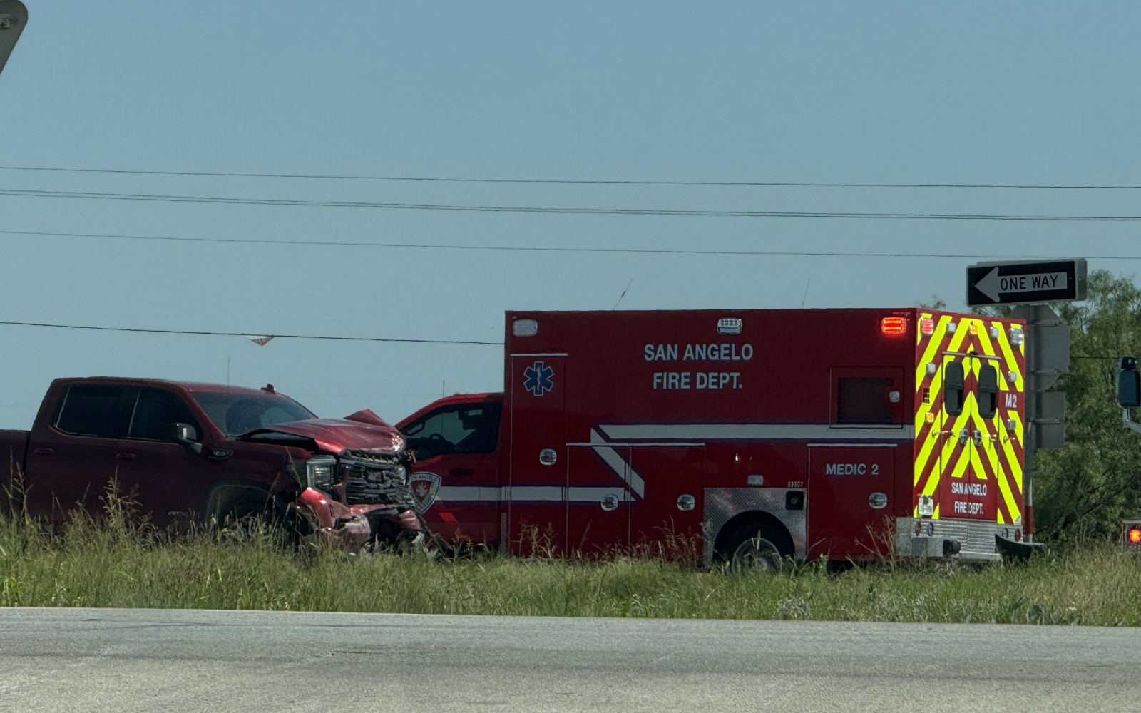 A two-vehicle crash on U.S. Highway 87 just north of San Angelo on Friday sent one person to the hospital.