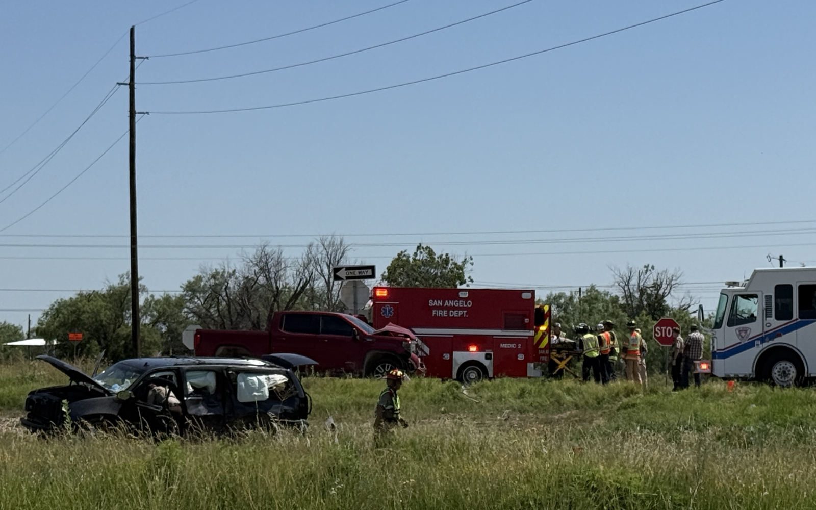 A two-vehicle crash on U.S. Highway 87 just north of San Angelo on Friday sent one person to the hospital.