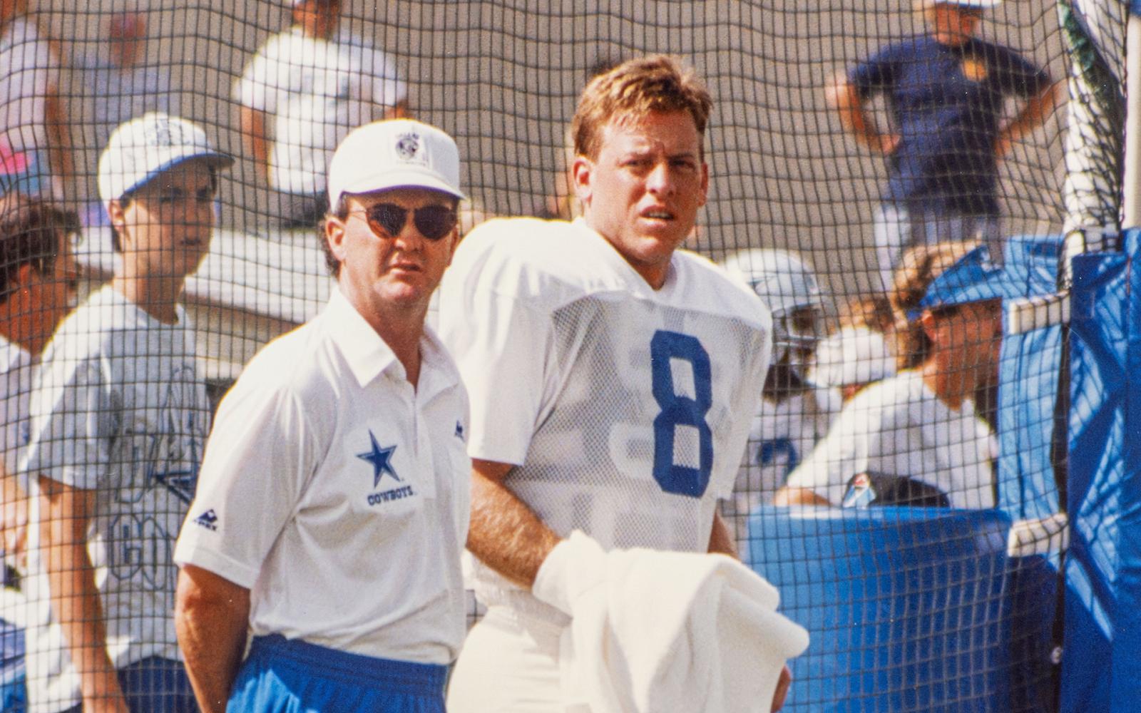 Walter Juliff at practice with then-Dallas Cowboys quarterback Troy Aikman - Courtesy of the Dallas Cowboys