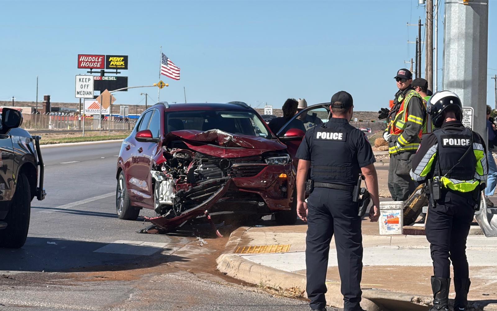 A three-vehicle crash is backing up traffic Friday at the intersection of Bryant Boulevard and 29th Street.