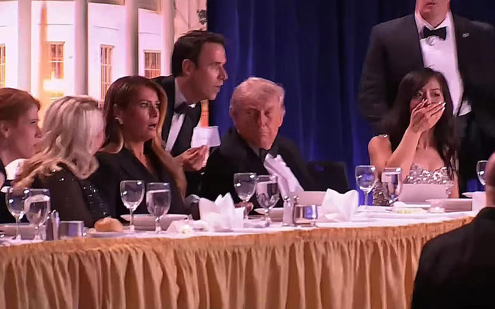 President Donald Trump at the White House Correspondents Dinner shortly before shots were fired.