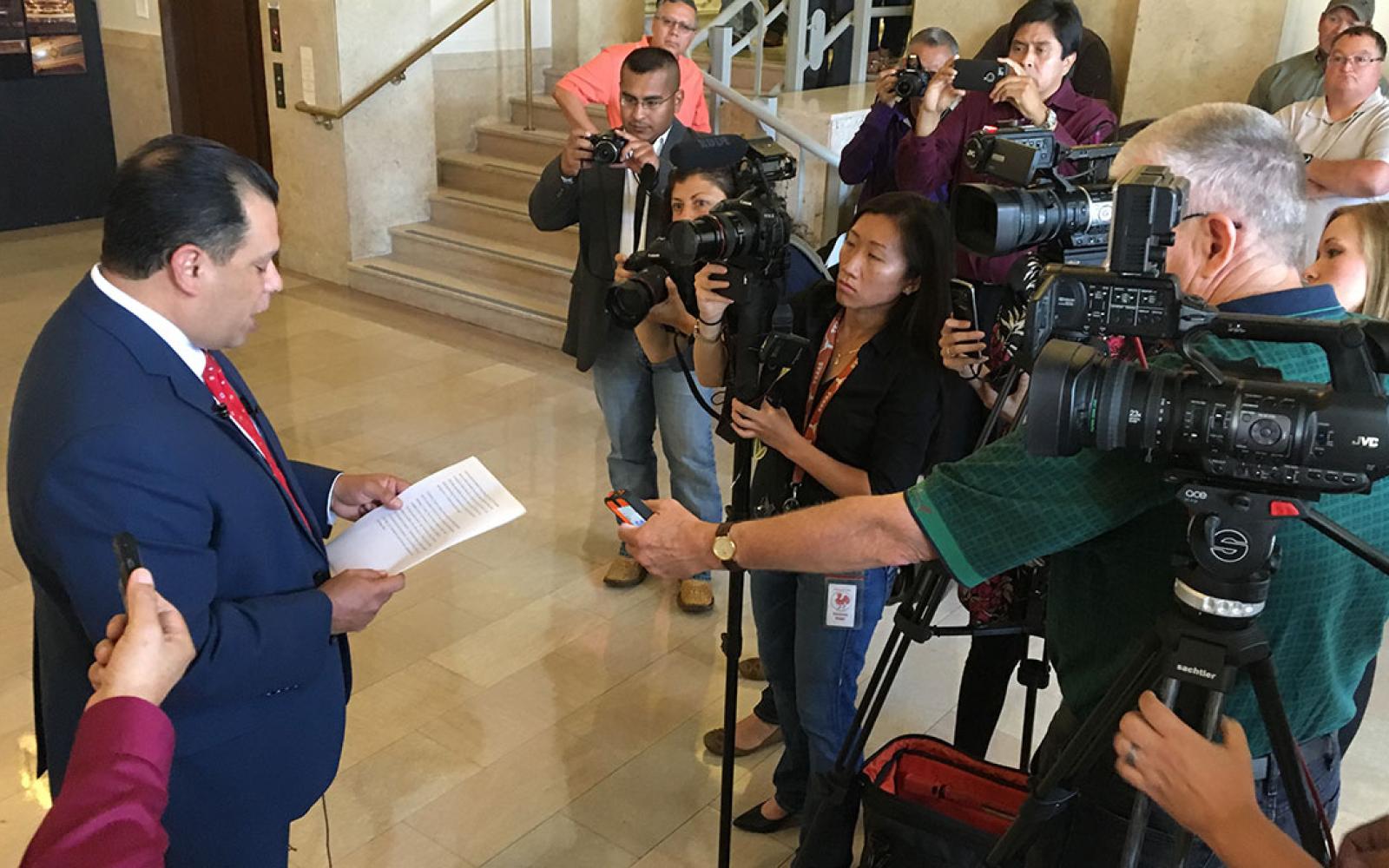 On May 27, 2016, then-Police Chief Tim Vasquez addressed the media about a controversy surrounding a leadership survey produced by CLEAT and SACOP.