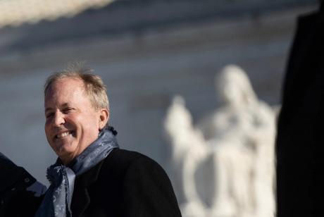 Texas Attorney General Ken Paxton at a press conference outside the Supreme Court building in Washington on Jan. 15, 2025. 