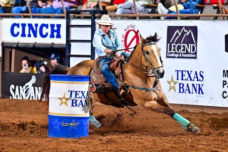 Barrel racer Shelley Morgan competes at the San Angelo Rodeo on Saturday, April 11, 2026.
