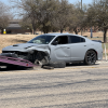 A two-vehicle collision Thursday afternoon in front of Goodfellow Air Force Base has reduced outgoing traffic to one lane.